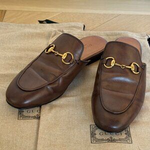 Gucci Women's Brown Leather Princetown Mule in size 36
